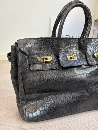 OTRAS. Bolso de mano gris piel