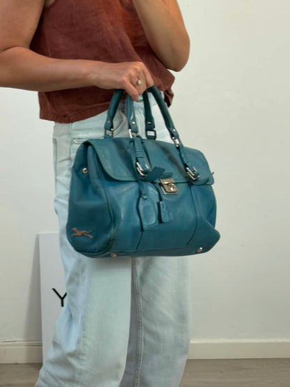 BIMBA Y LOLA. Bolso asa corta piel turquesa