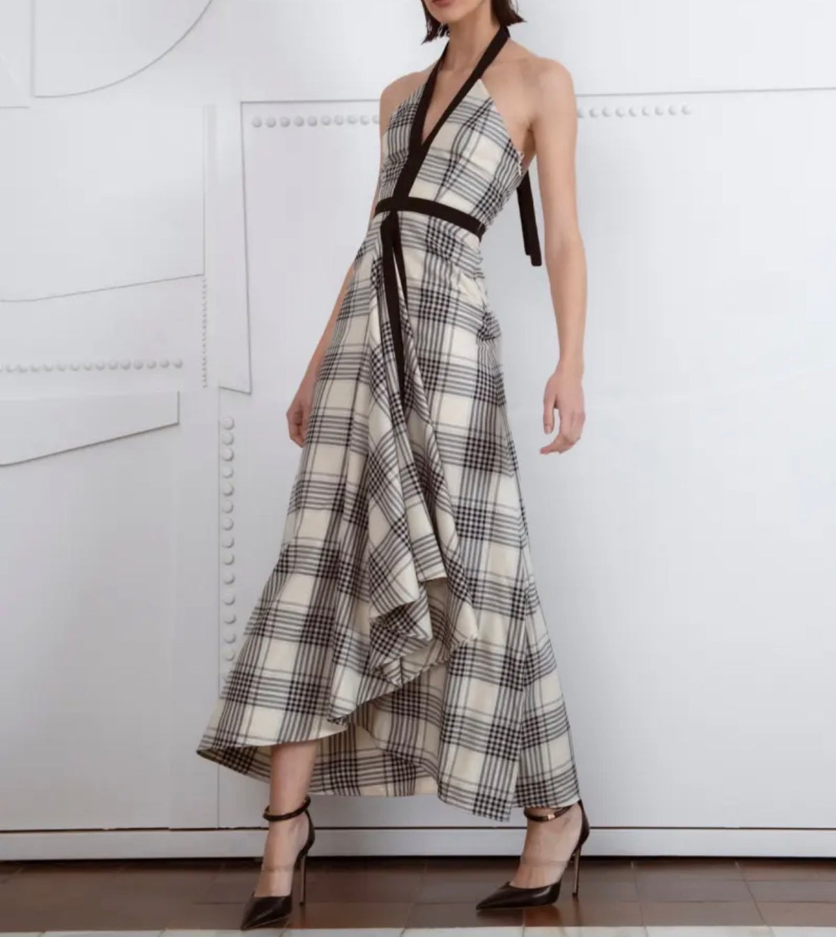 IQ COLLECTION, Vestido asimétrico cuadros