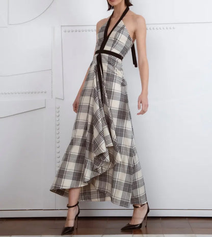 IQ COLLECTION, Vestido asimétrico cuadros