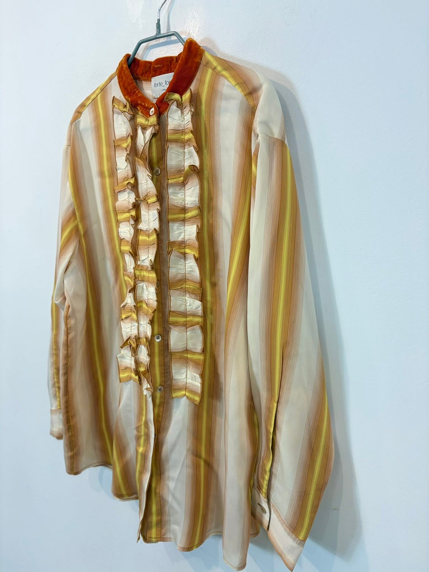 FORTE FORTE. Blusa rayas con seda detalle cuello