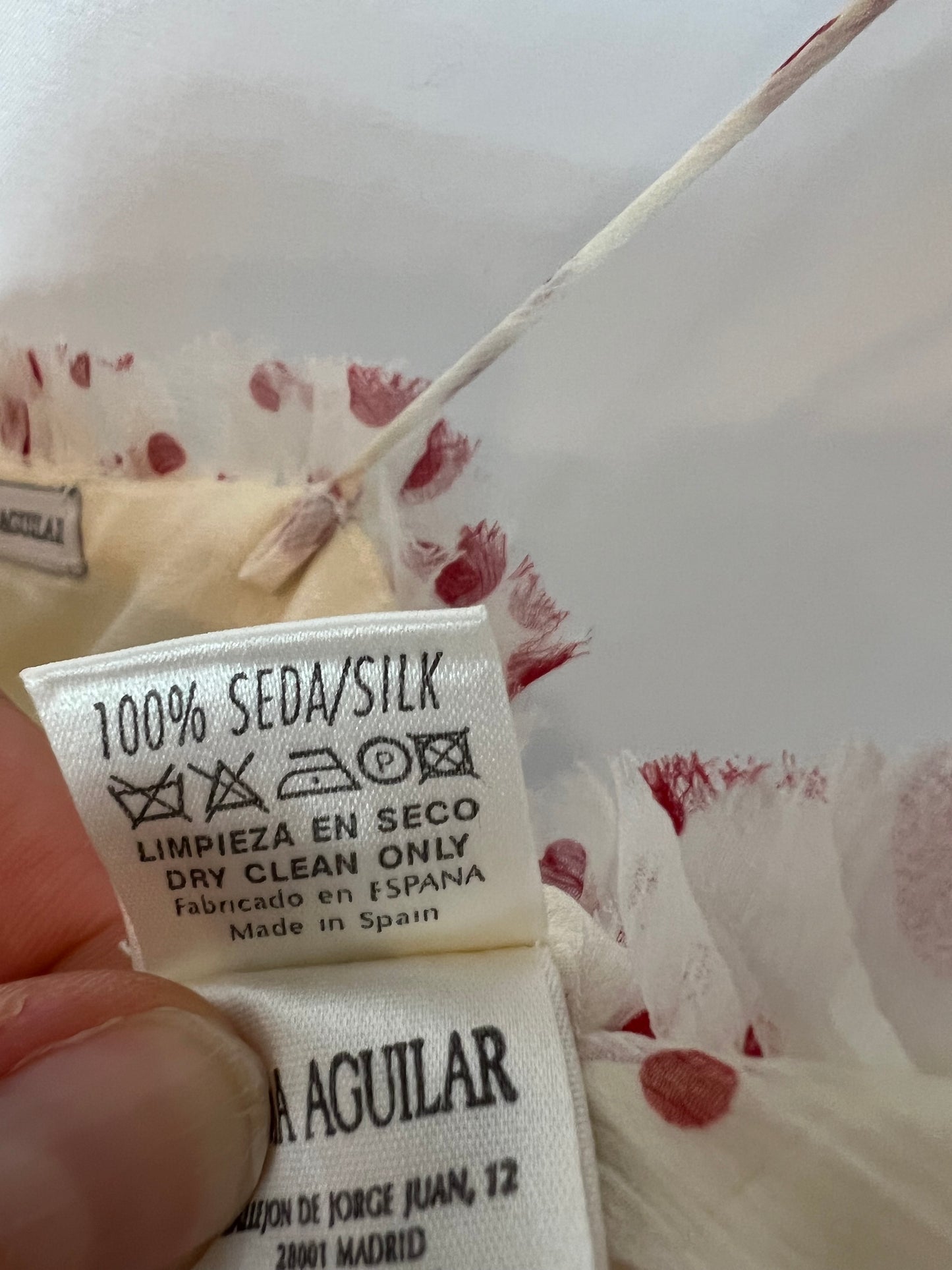 ALMA AGUILAR. Silk dress with ruffles and polka dots. Size 38