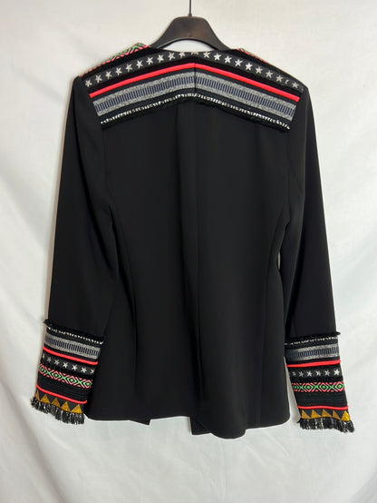 BLESS THE MESS. Black blazer with cuff and sleeve details. Size 38