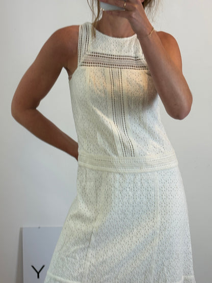 BDBA. Vestido midi blanco troquelado. T.38
