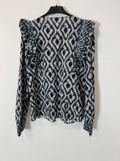 SEZANE. Blue printed blouse, size 42