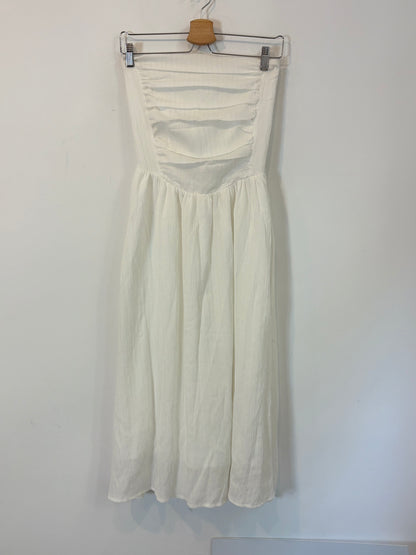 OTRAS. Vestido midi blanco palabra de honor. T S
