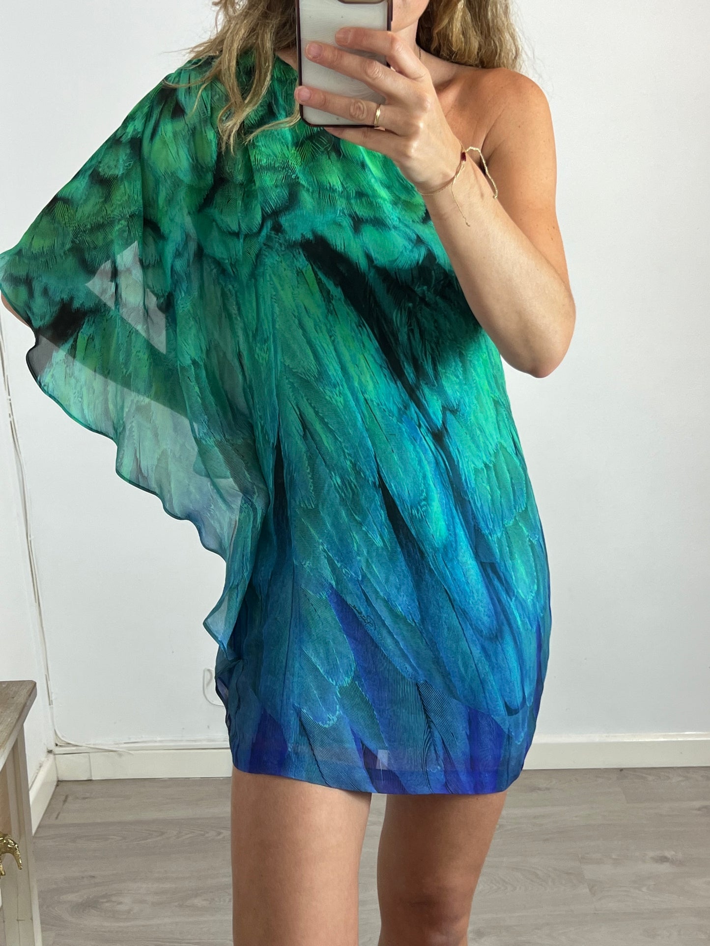 ROBERTO CAVALLI. Asymmetrical silk short dress. Size 40