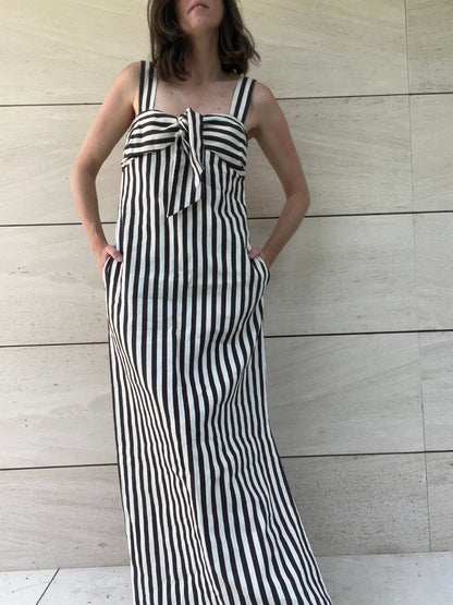 MASSIMO DUTTI. Vestido largo rayas marrones T.36