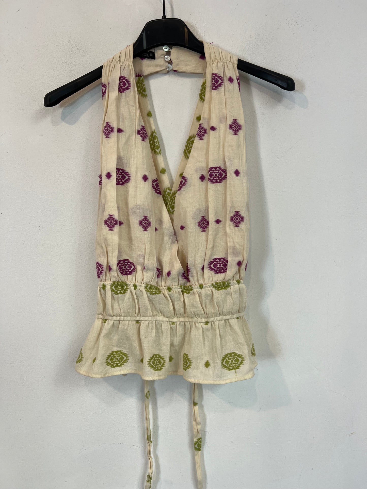 ZARA. Top beige bordado