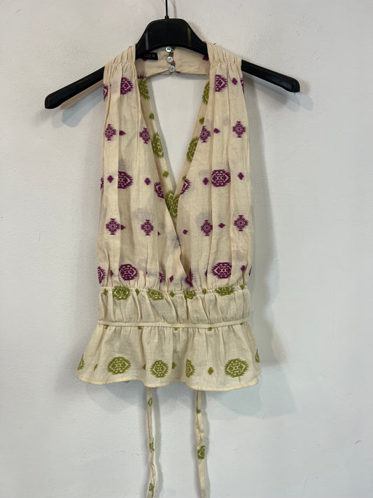 ZARA. Top beige bordado