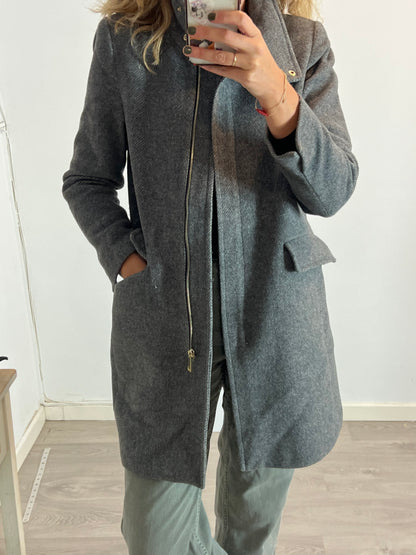 MANGO. Abrigo gris jaspeado T.m