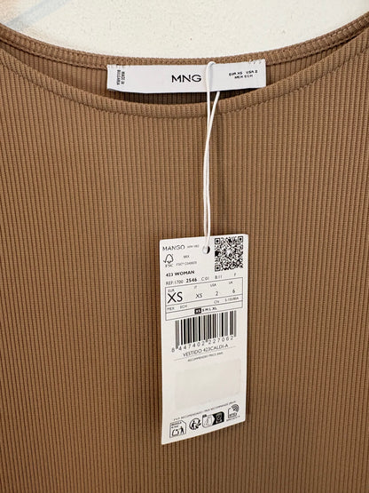 MANGO. Vestido midi plisado bicolor