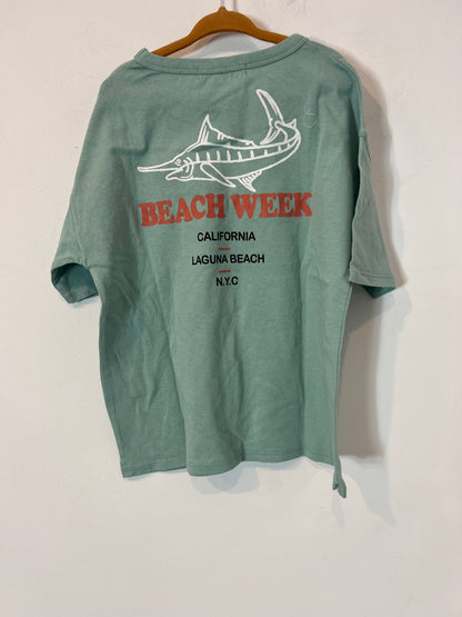 ZARA. Camiseta verde tiburón. T 6 años