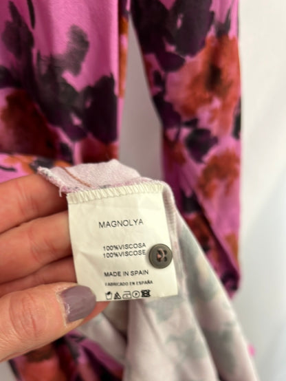 MAGNOLYA. Vestido corto rosa flores T.0(s/m)