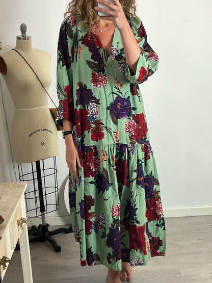 H&M. Vestido largo flores T.m