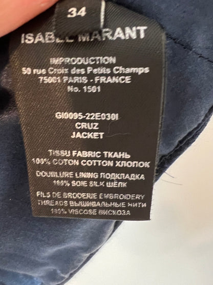 ISABEL MARANT. Chaleco azul bordado algodón T.34