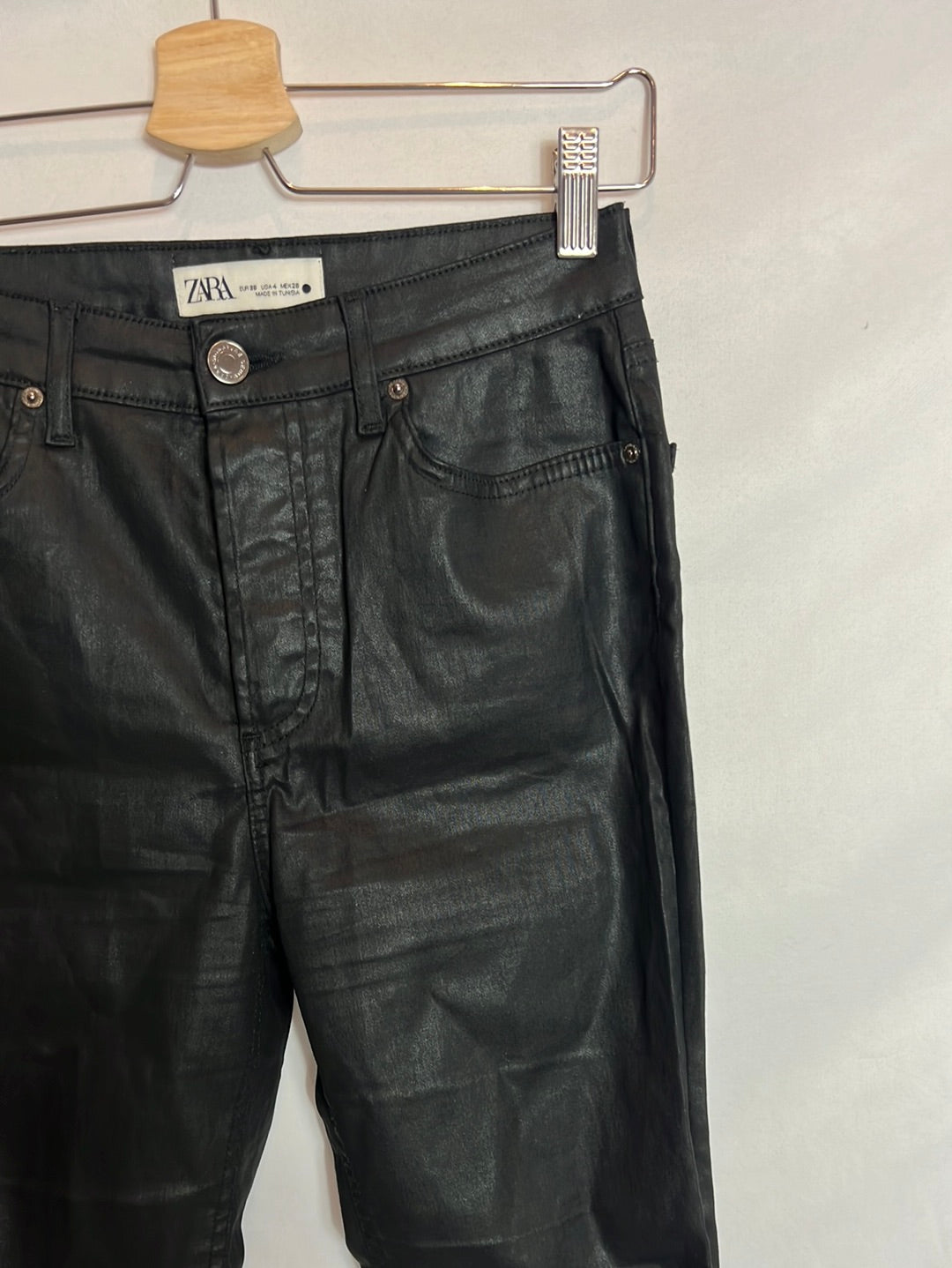 ZARA. Black waxed trousers size 36