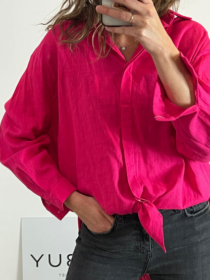 OTRAS. blusa rosa oversized con lino T.u(l)