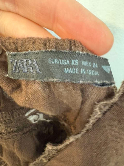 ZARA. Top marrón algodón encaje
