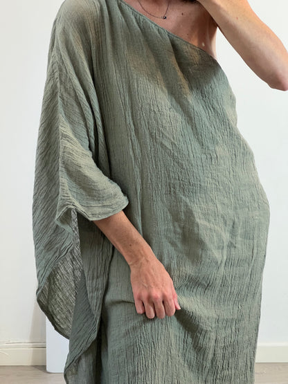 MASSIMO DUTTI. Vestido asimétrico lino T.xs