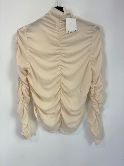 ZARA. Beige stretch tulle top. T.L.
