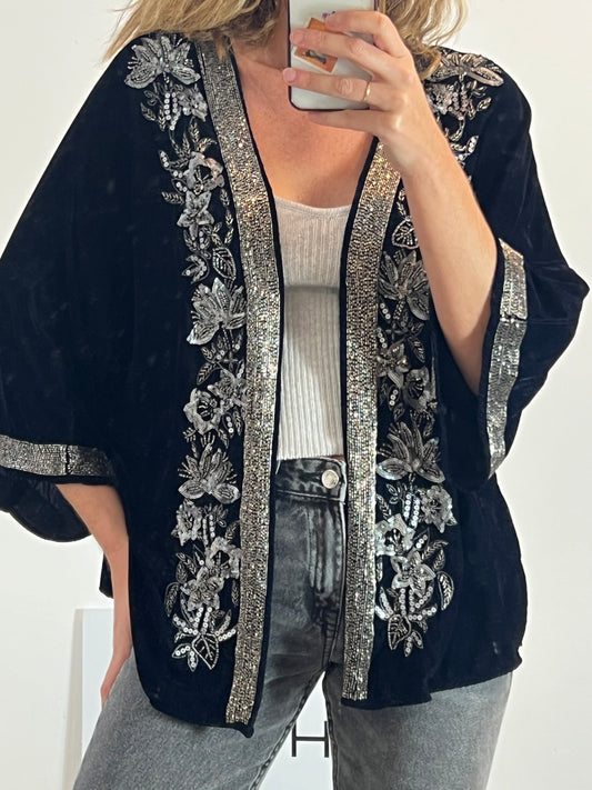MANGO. Kimono terciopelo pedrería TU(s/m)