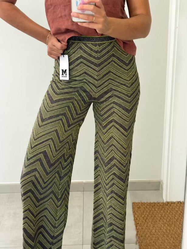 MISSONI. Pantalón punto zig zag hilos metalizados