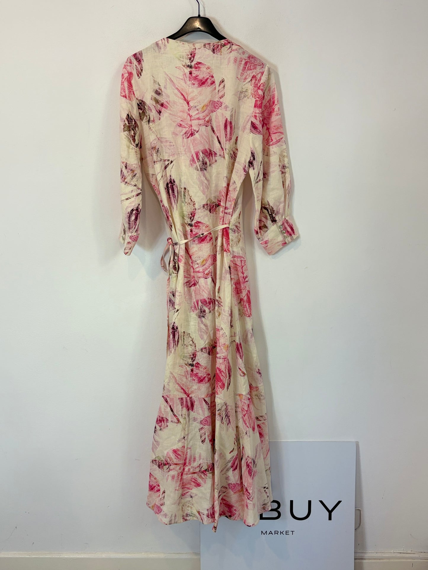 MIMOKI. Vestido lino flores cruzado