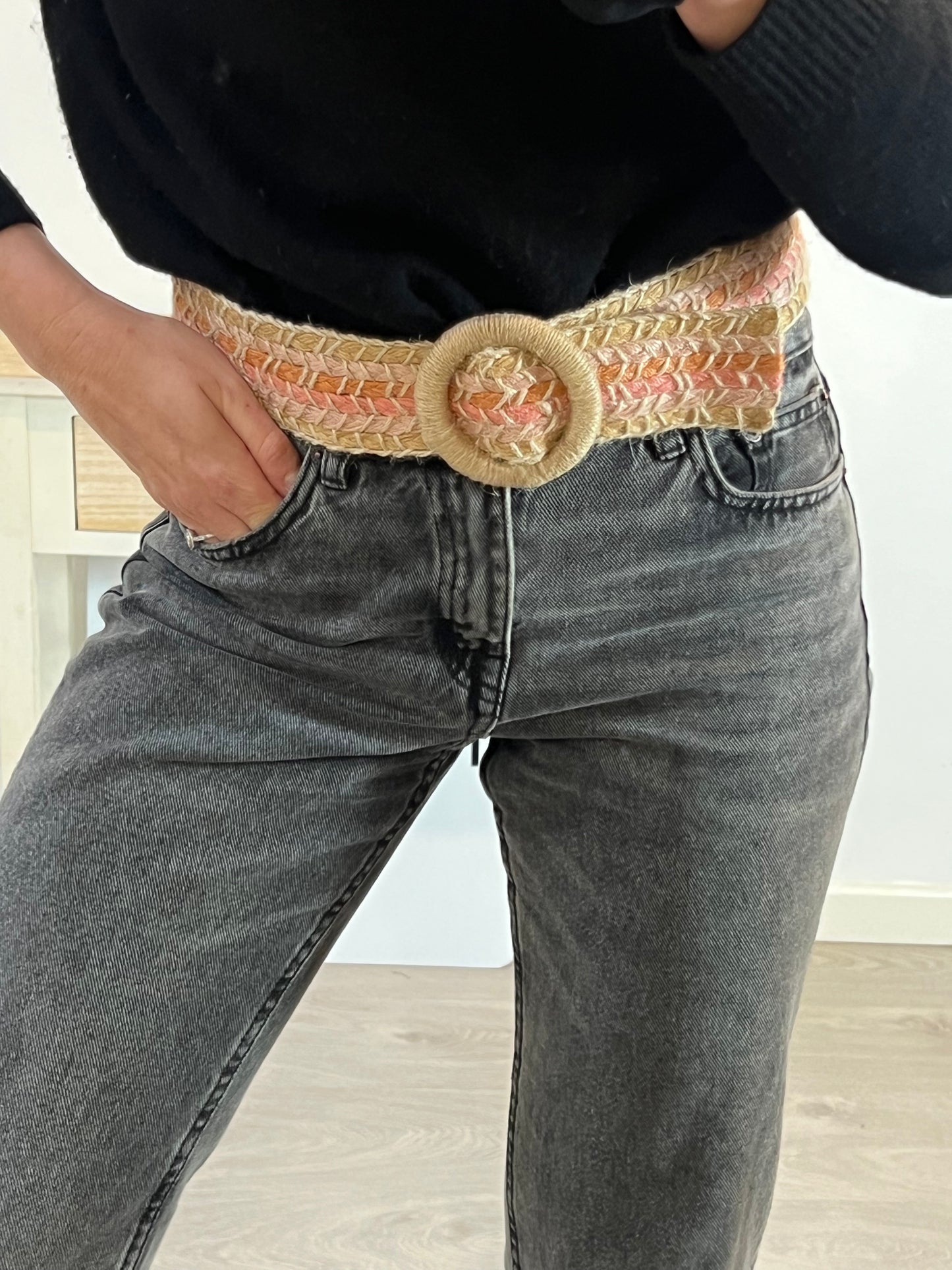 ZARA. Cinturón yute tonos pastel . T 80