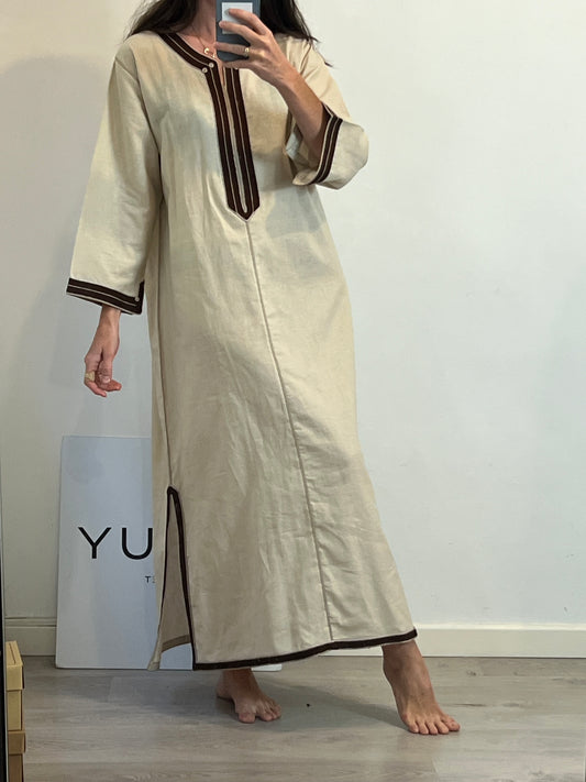 Vestido kaftán beige mezcla