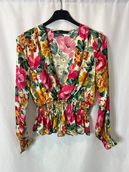 ZARA. Tops rosa flores T.s
