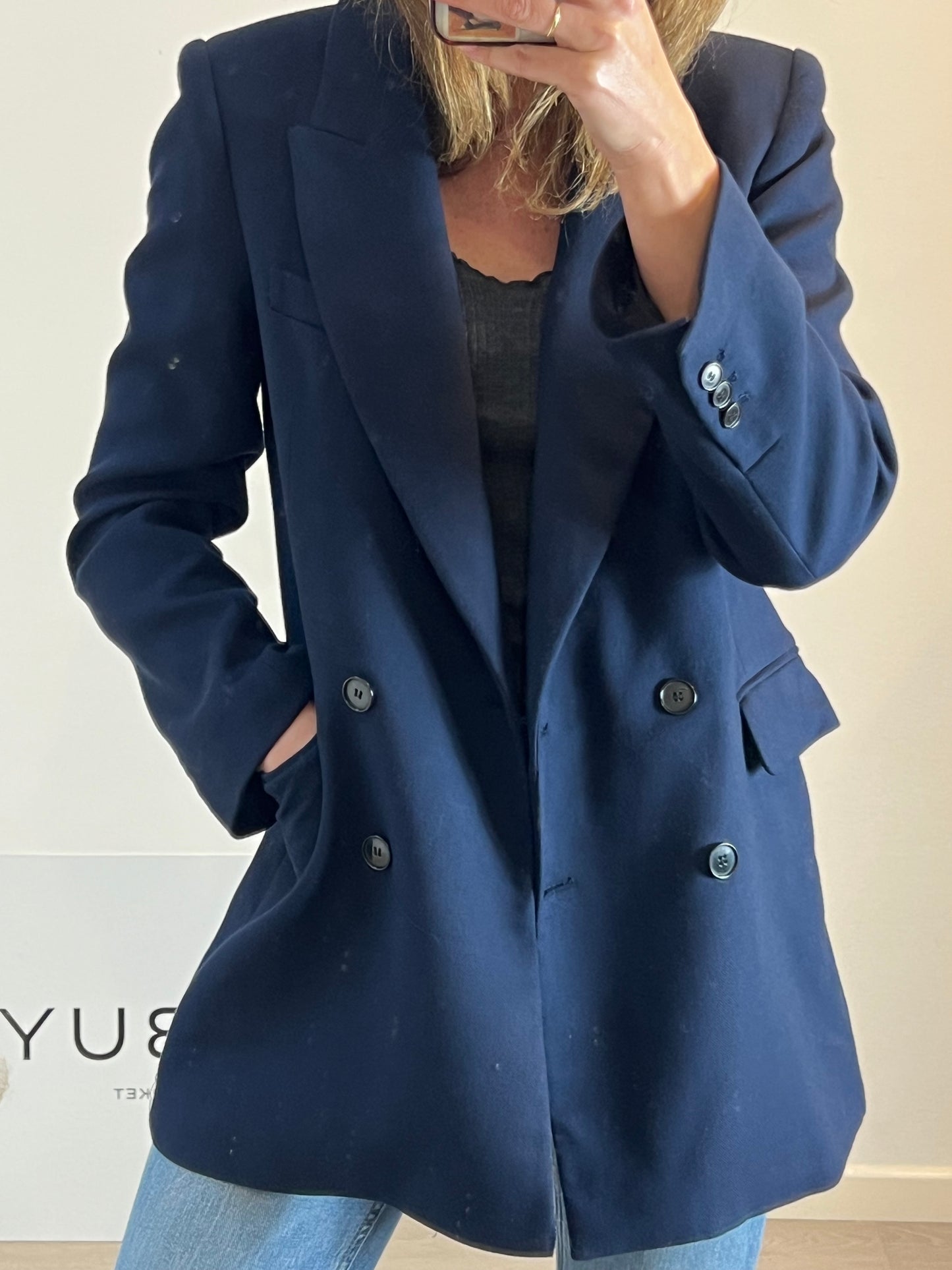 ZARA. Total look blazer y pantalón azul marino. T S