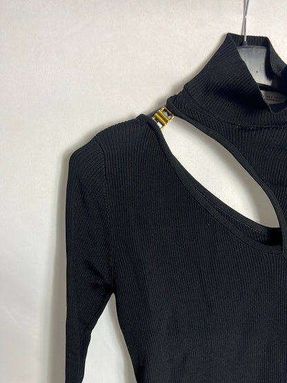 ZARA. Top negro canalé  aperturas. T S
