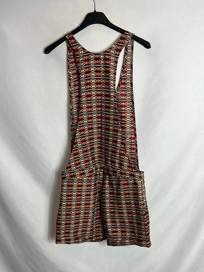 STRADIVARIUS. Mono corto burdeos estampado. T S