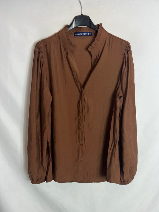 LITTLE MOMA. Flowy brown blouse with ruffled collar. TS