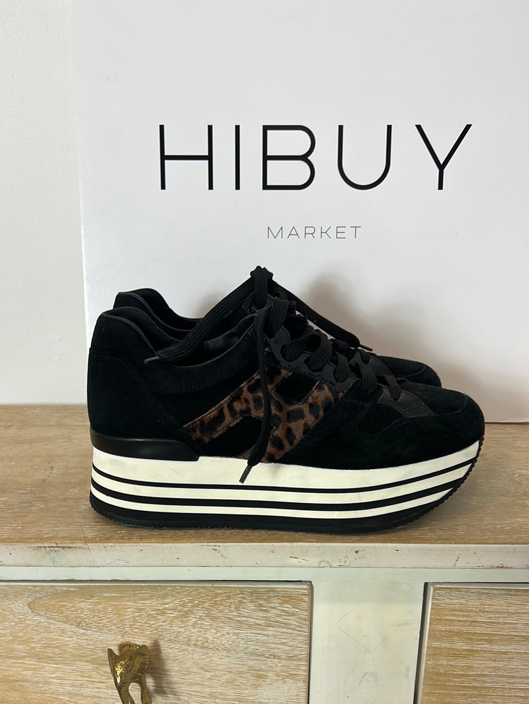 HOGAN. Black sneakers with animal print logo. Size 39