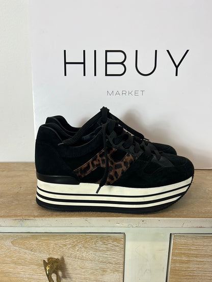 HOGAN. Black sneakers with animal print logo. Size 39