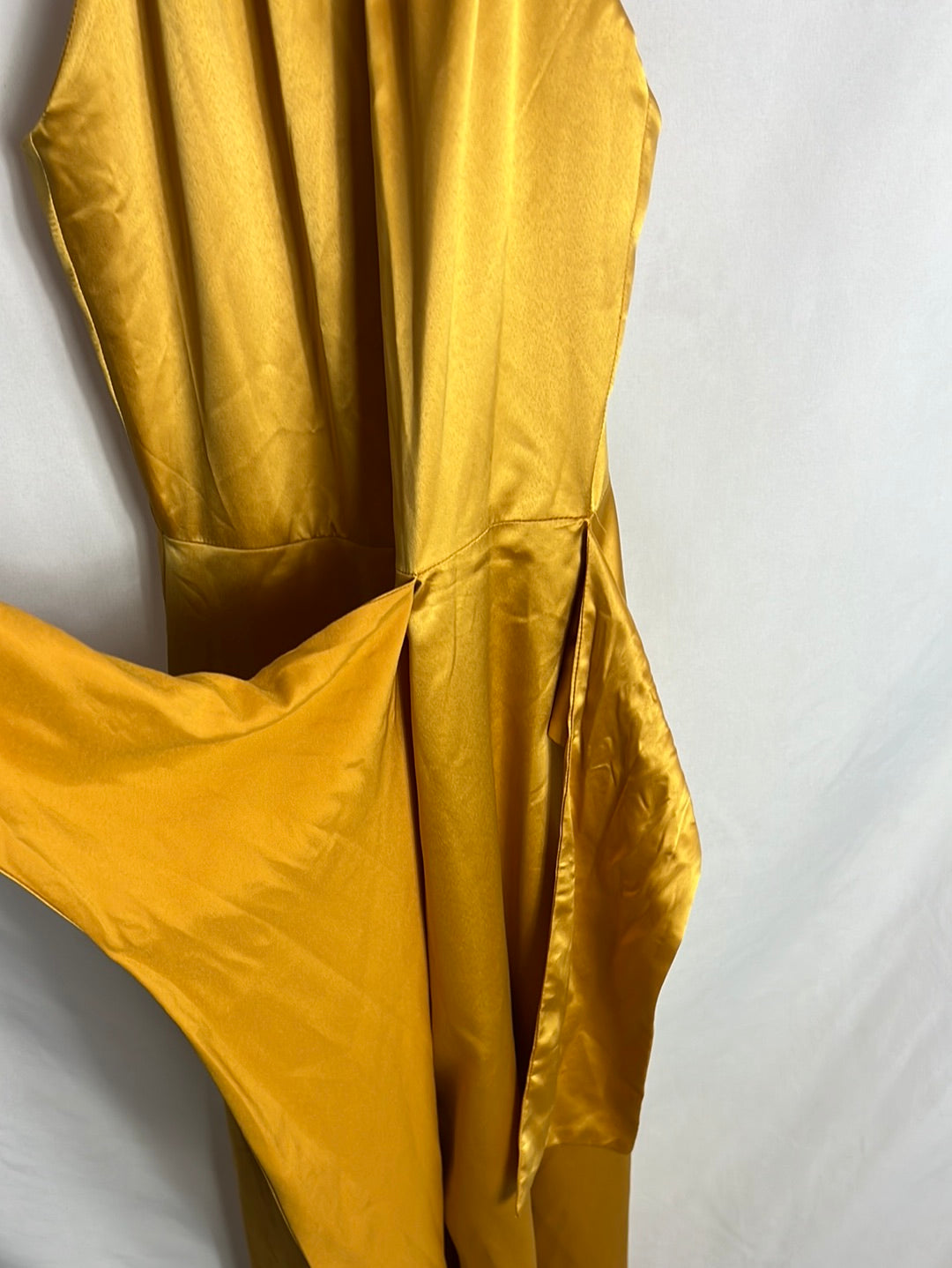 LAAGAM. Mustard satin midi dress. Size XS