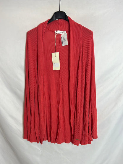 ANNA BELLONI. Fluid cape-effect ribbed cardigan. TM