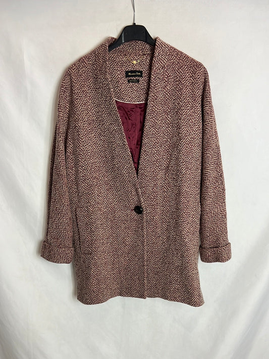 MASSIMO DUTTI. Abrigo/chaqueta burdeos y beige jaspeado . T M