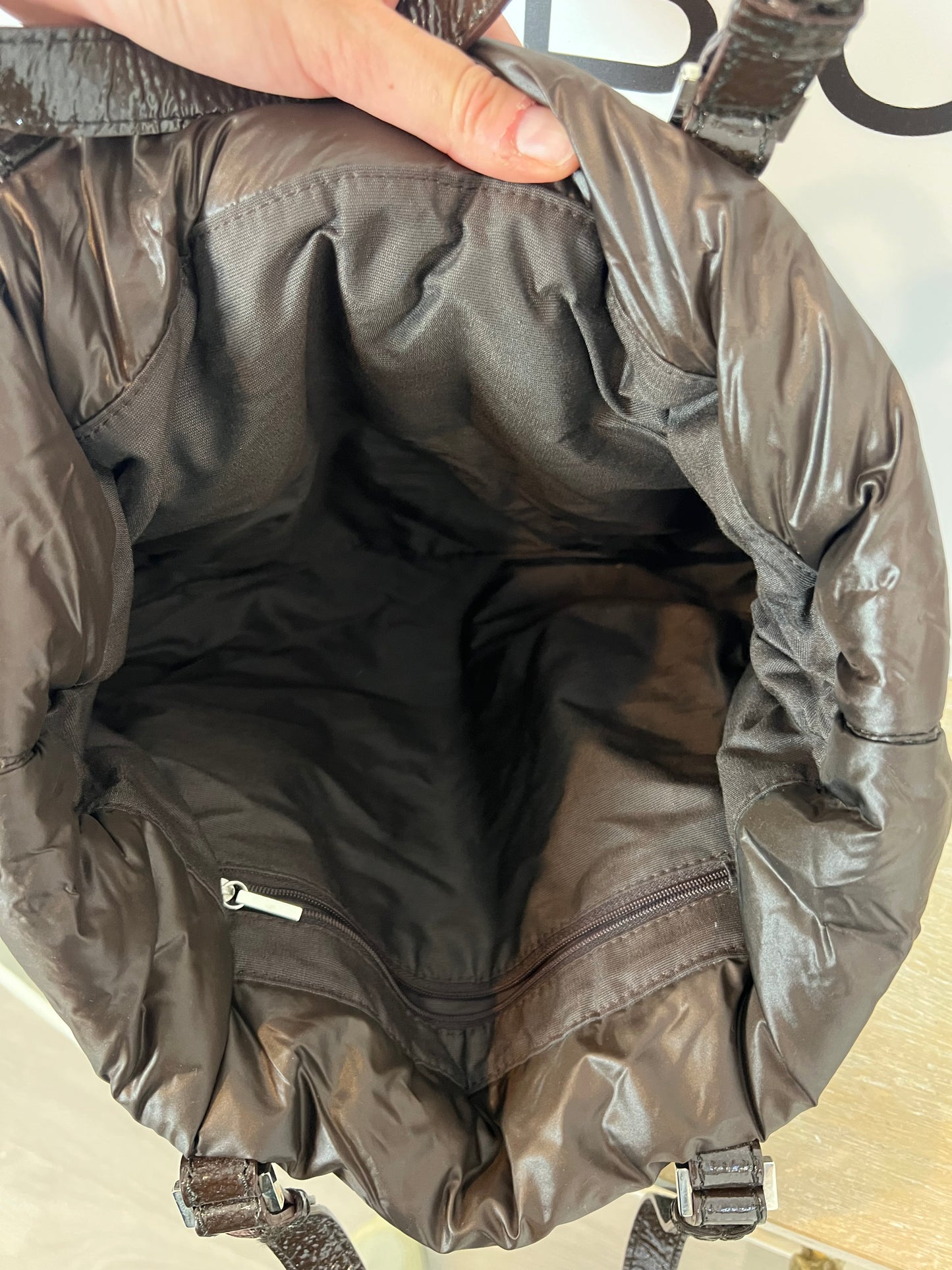 PURIFICACIÓN GARCIA. Medium brown quilted handbag