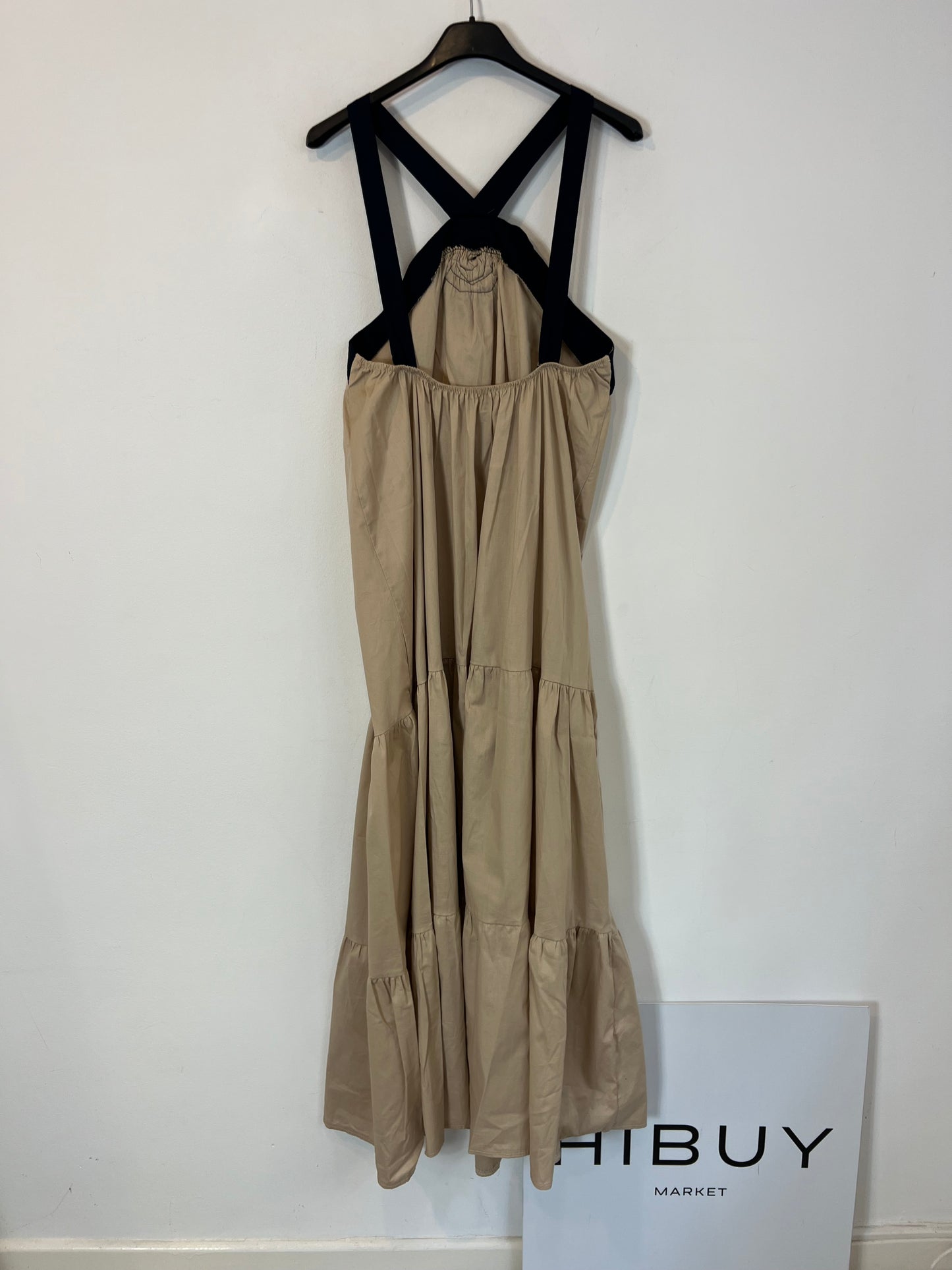 OTRAS. Vestido largo beige halter flor. T S/M
