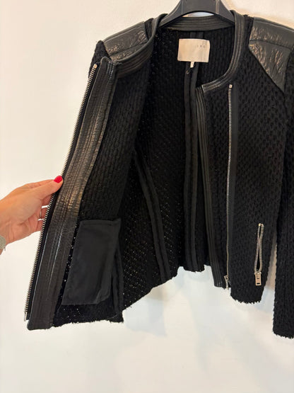 IRO. Chaqueta negra lana y piel