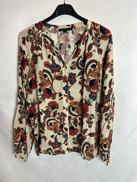 TINTORETTO. Blusa beige flores Txs