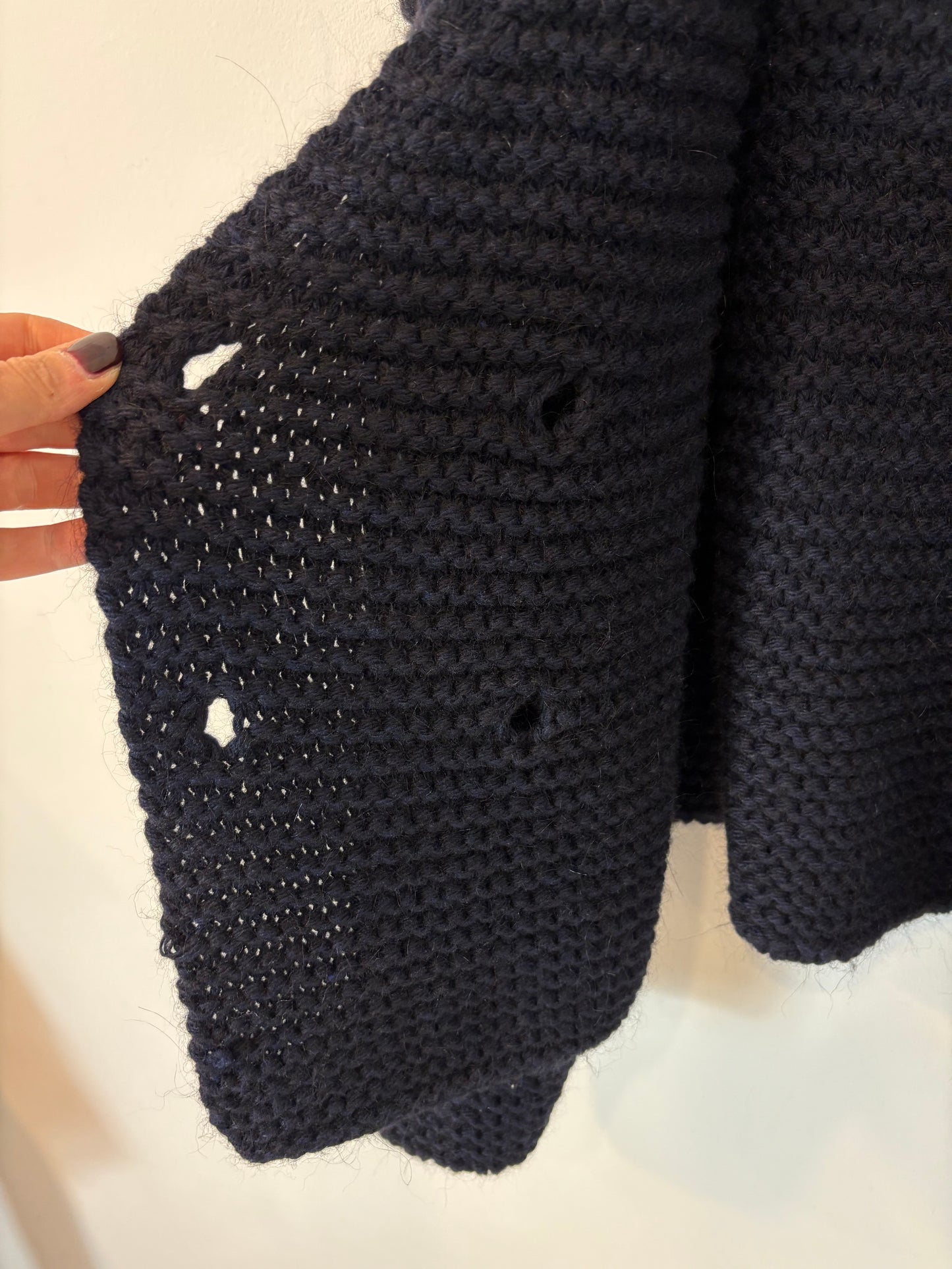 FRAMBUA. Blue chunky knit jacket. TS/M