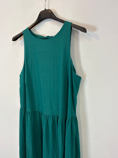 MANGO. Vestido largo verde detalle espalda. T XS