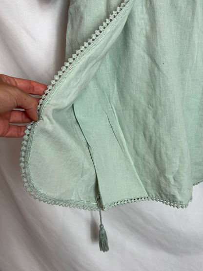 ZARA. Vestido verde claro efecto lino. T M