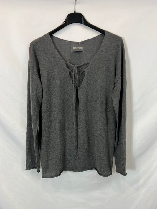 ZADIG&VOLTAIRE. Jersey gris seda y cashmere. T S