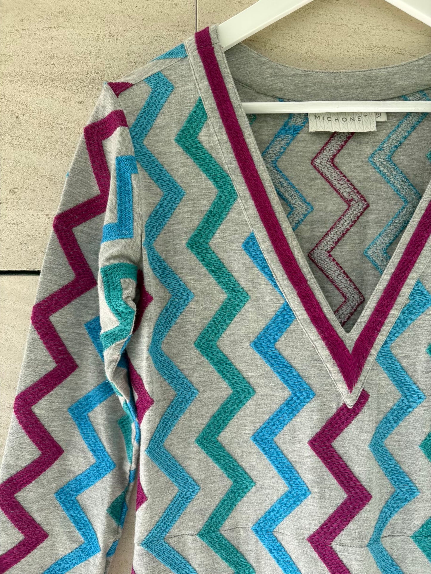MICHONET. Vestido largo algodón zig zag