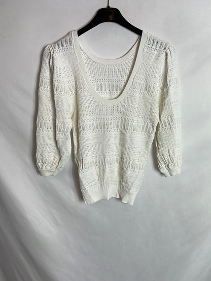 MANGO. Top blanco troquelado espalda T.s